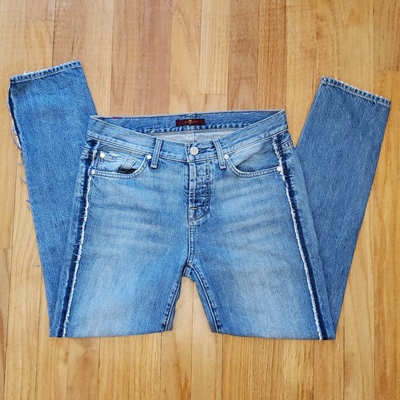 7 For All Mankind Jeans Women 26 30x27 Blue Denim Button Fly 90s Mom Made in USA - Picture 3 of 14